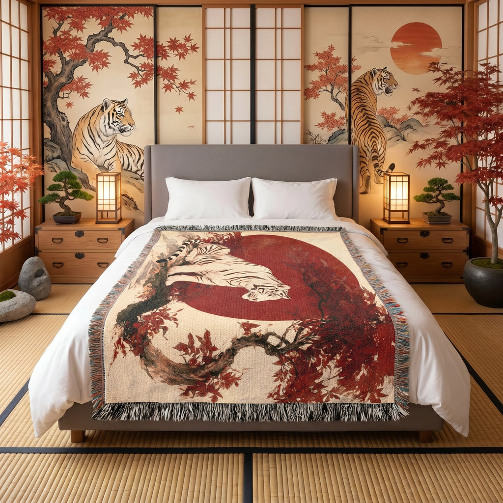 White Tiger Japanese Woven Blanket