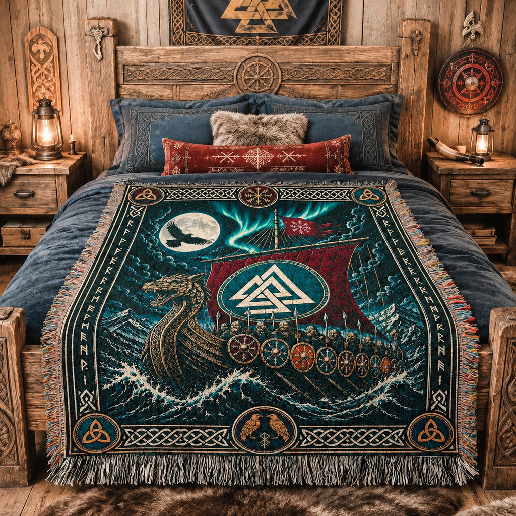 Viking Longship Woven Blanket
