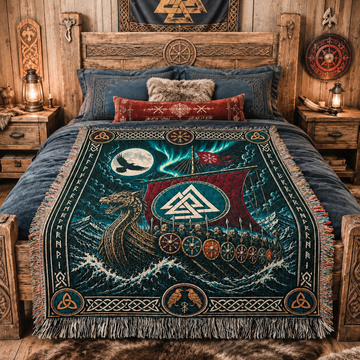 Viking Longship Woven Blanket