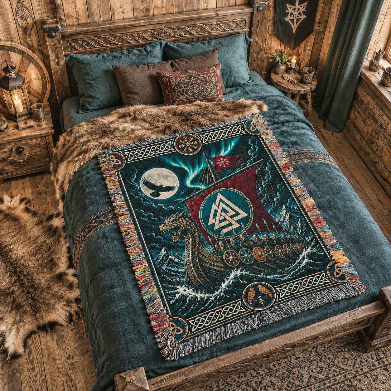 Viking Longship Woven Blanket
