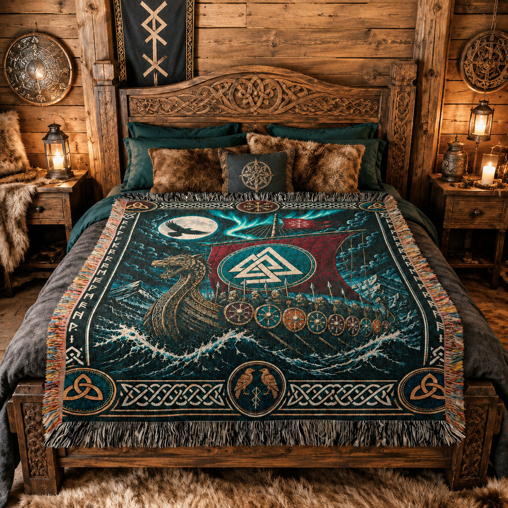 Viking Longship Woven Blanket