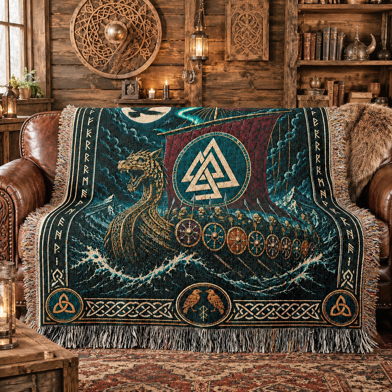 Viking Longship Woven Blanket