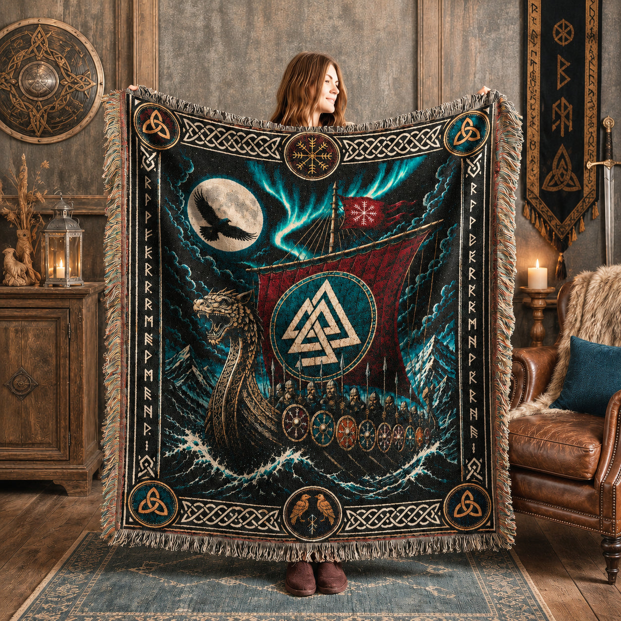 Viking Longship Woven Blanket