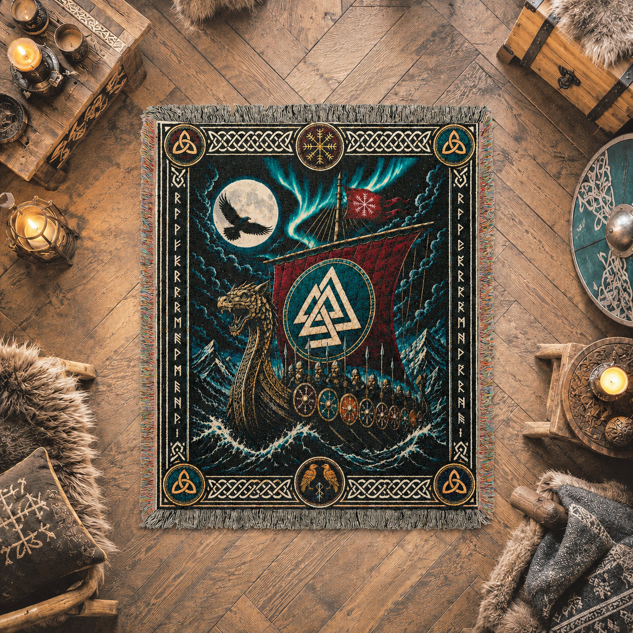 Viking Longship Woven Blanket