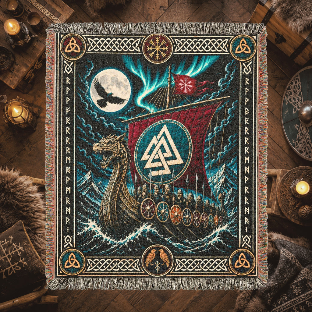 Viking Longship Woven Blanket