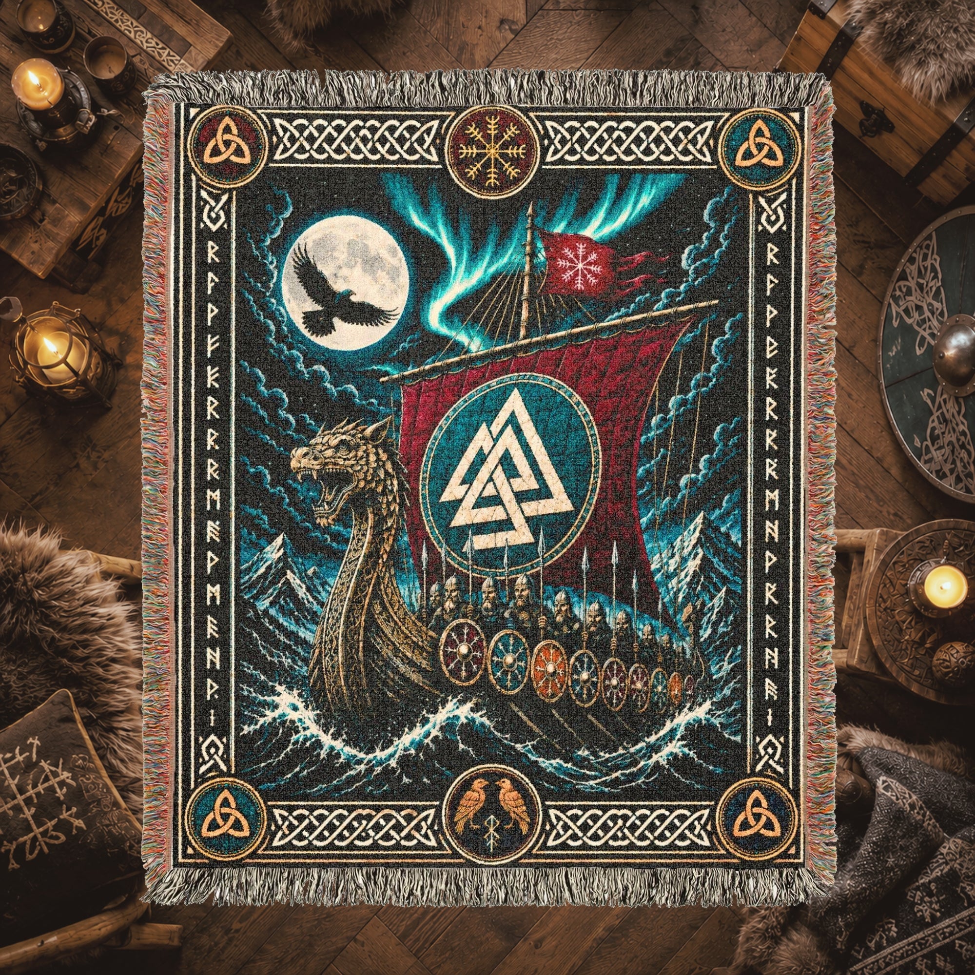 Viking Longship Woven Blanket