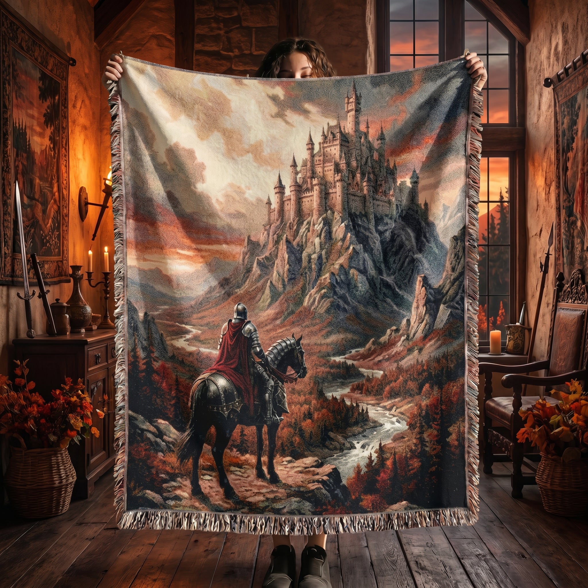 Medieval Castle Knight Woven Blanket