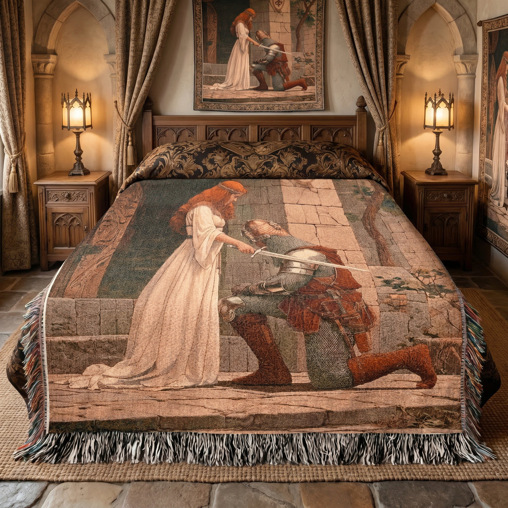 Medieval Knight and Lady Woven Blanket