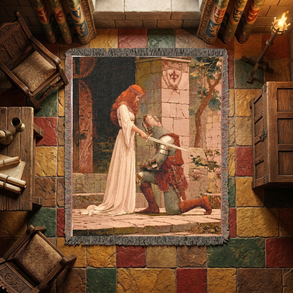 Medieval Knight and Lady Woven Blanket