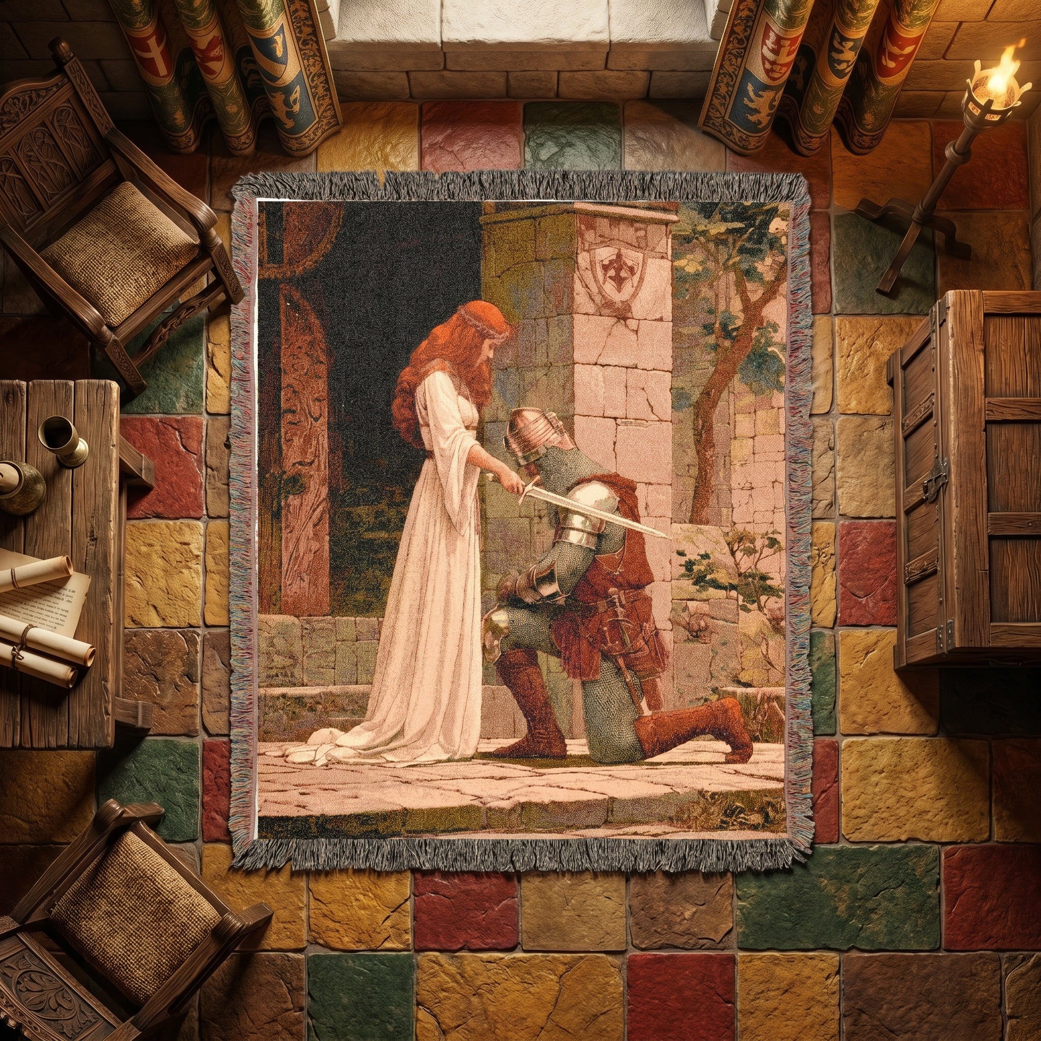 Medieval Knight and Lady Woven Blanket