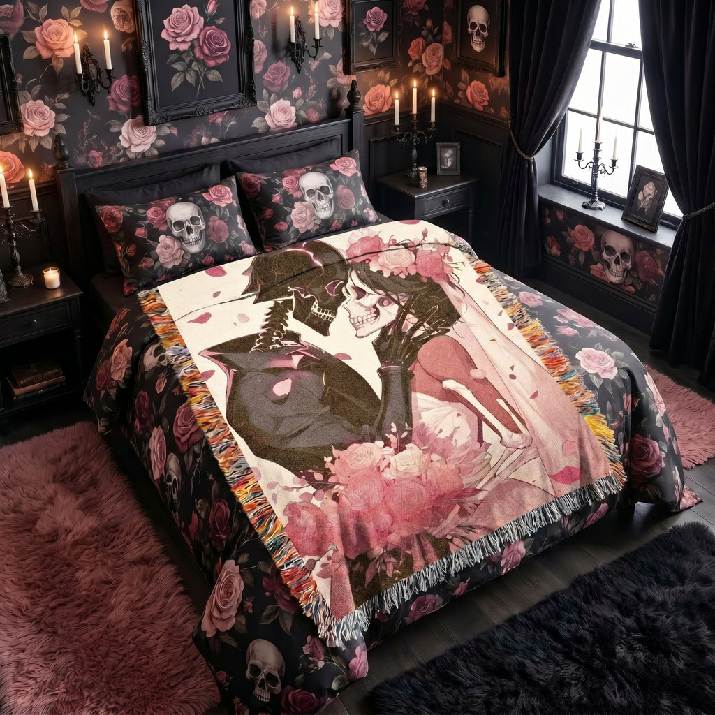 Skeleton Lovers Gothic Woven Blanket
