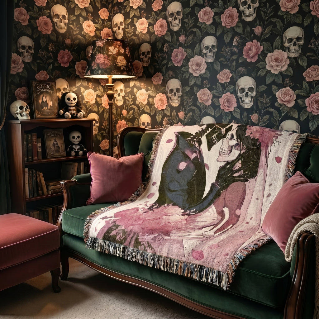 Skeleton Lovers Gothic Woven Blanket