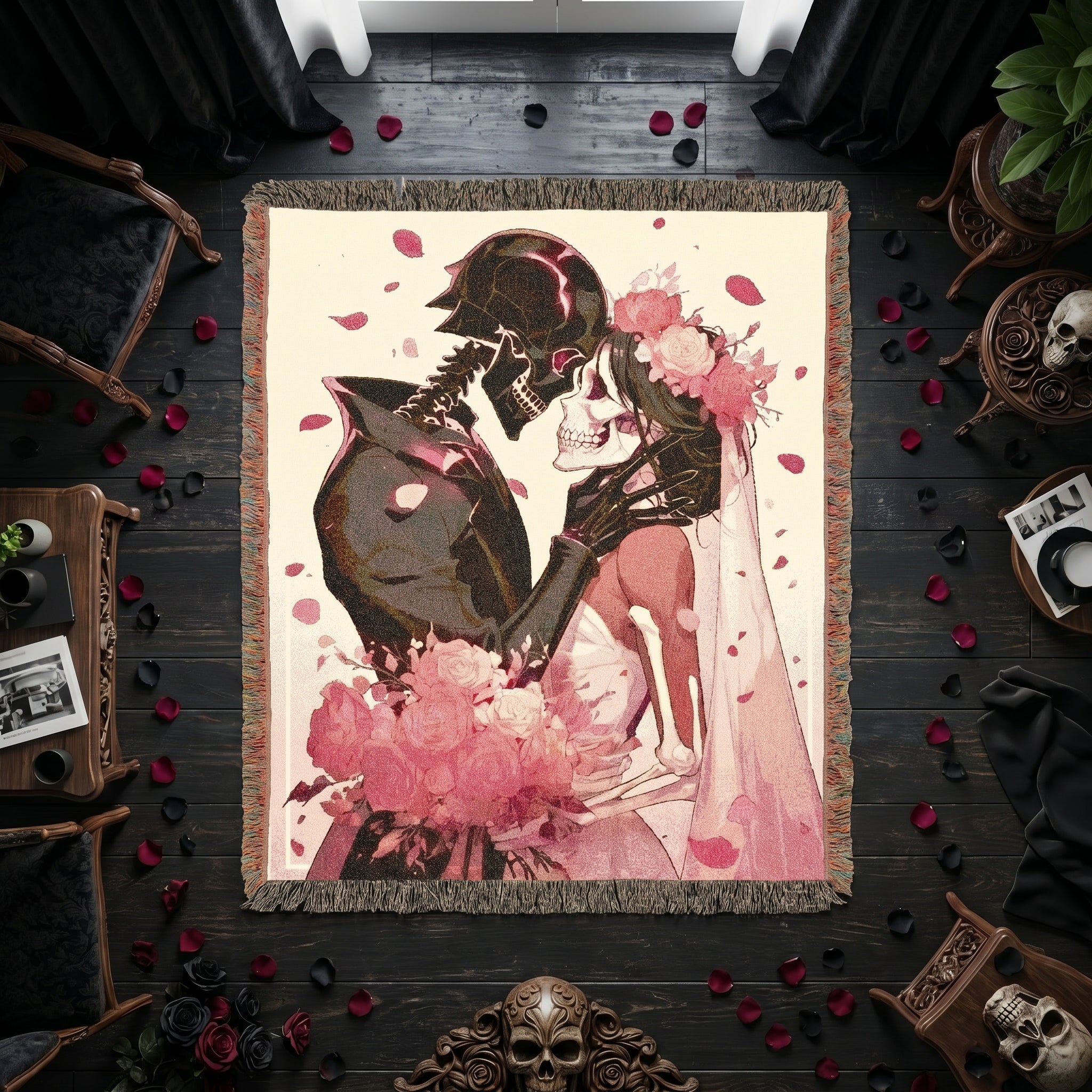 Skeleton Lovers Gothic Woven Blanket