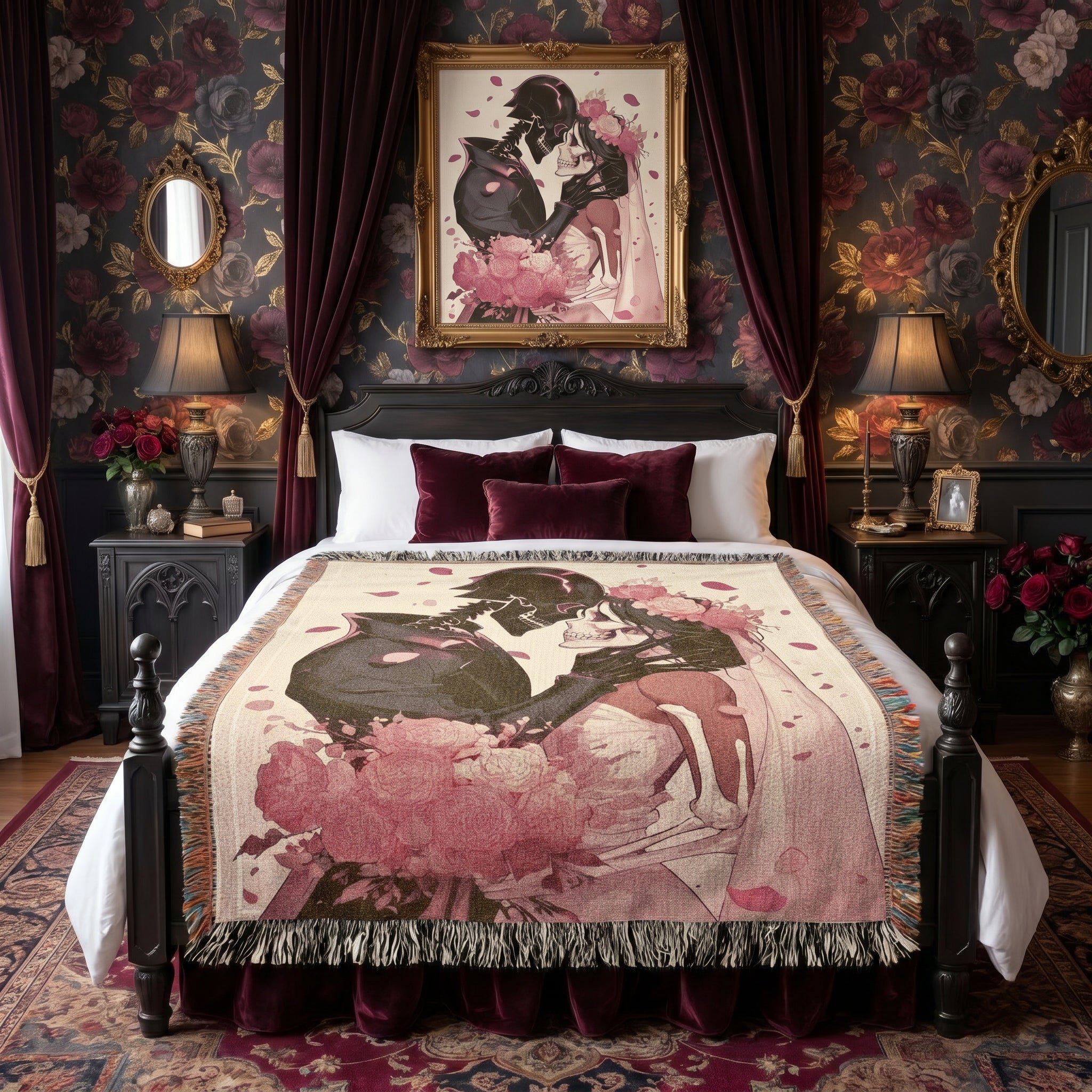 Skeleton Lovers Gothic Woven Blanket