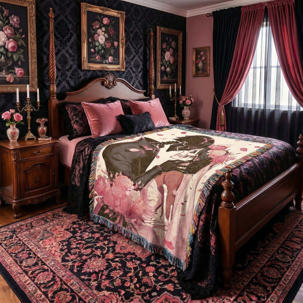 Skeleton Lovers Gothic Woven Blanket