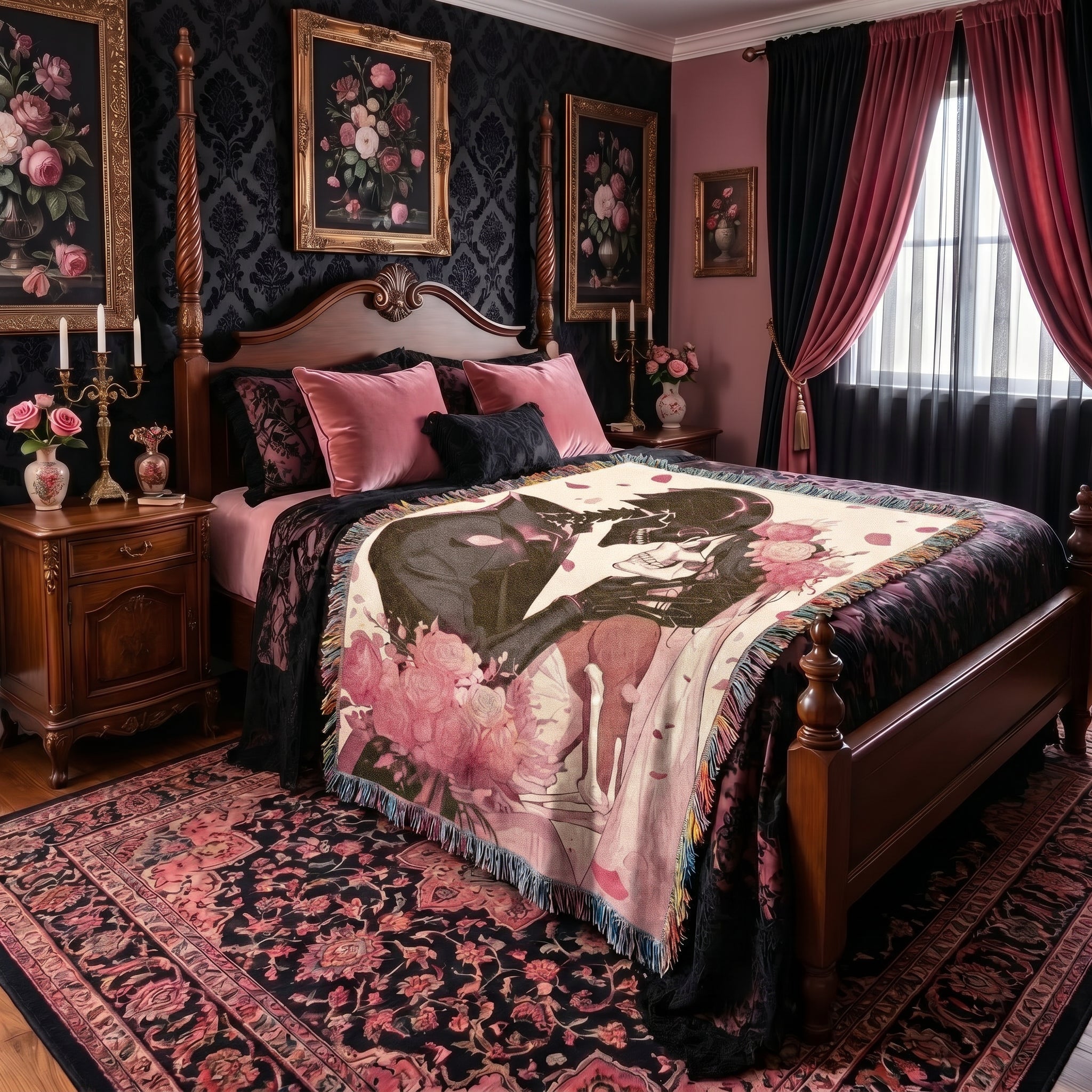 Skeleton Lovers Gothic Woven Blanket