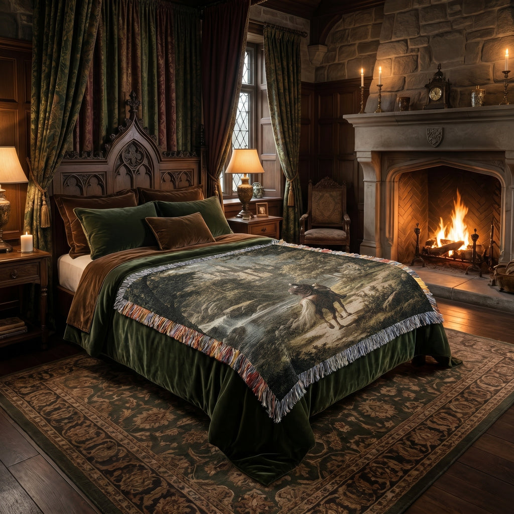 Medieval Forest Rider Woven Blanket