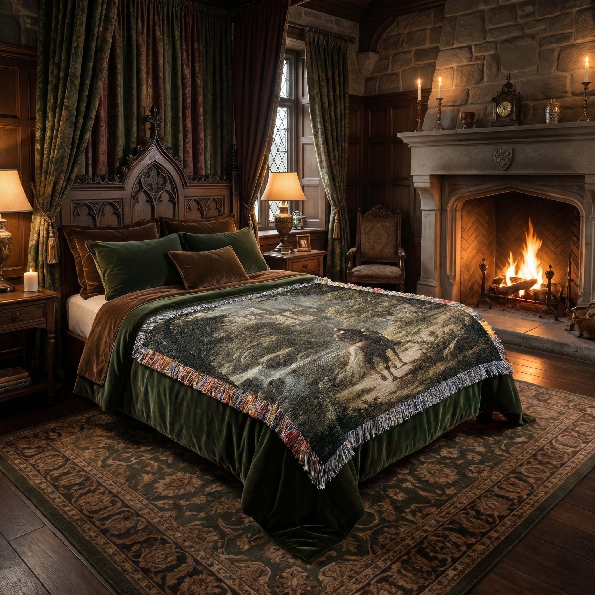 Medieval Forest Rider Woven Blanket