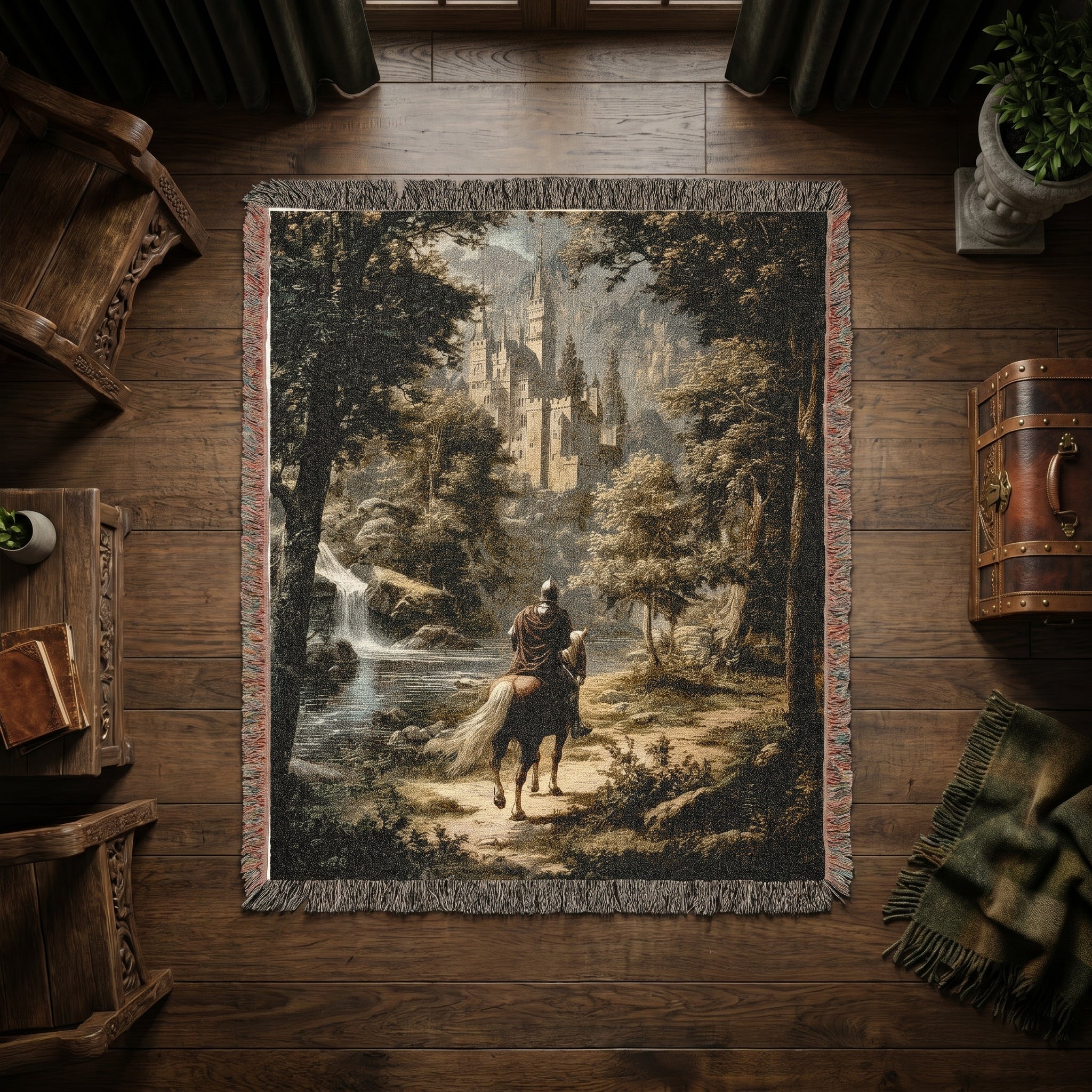 Medieval Forest Rider Woven Blanket