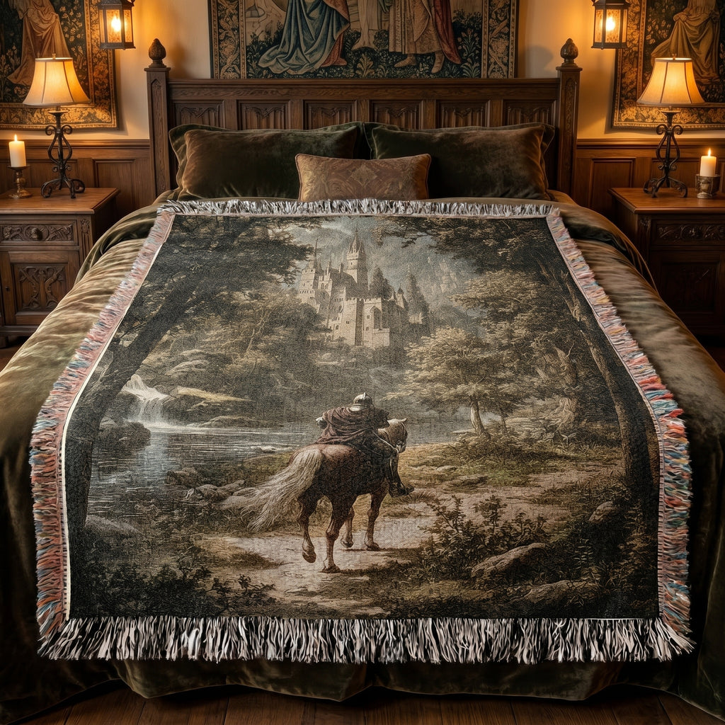 Medieval Forest Rider Woven Blanket