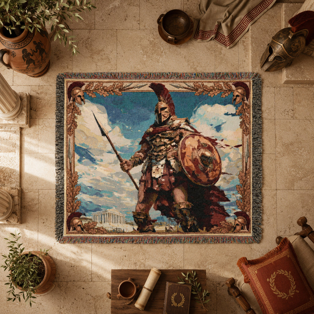 Ancient Greek Warrior Woven Blanket