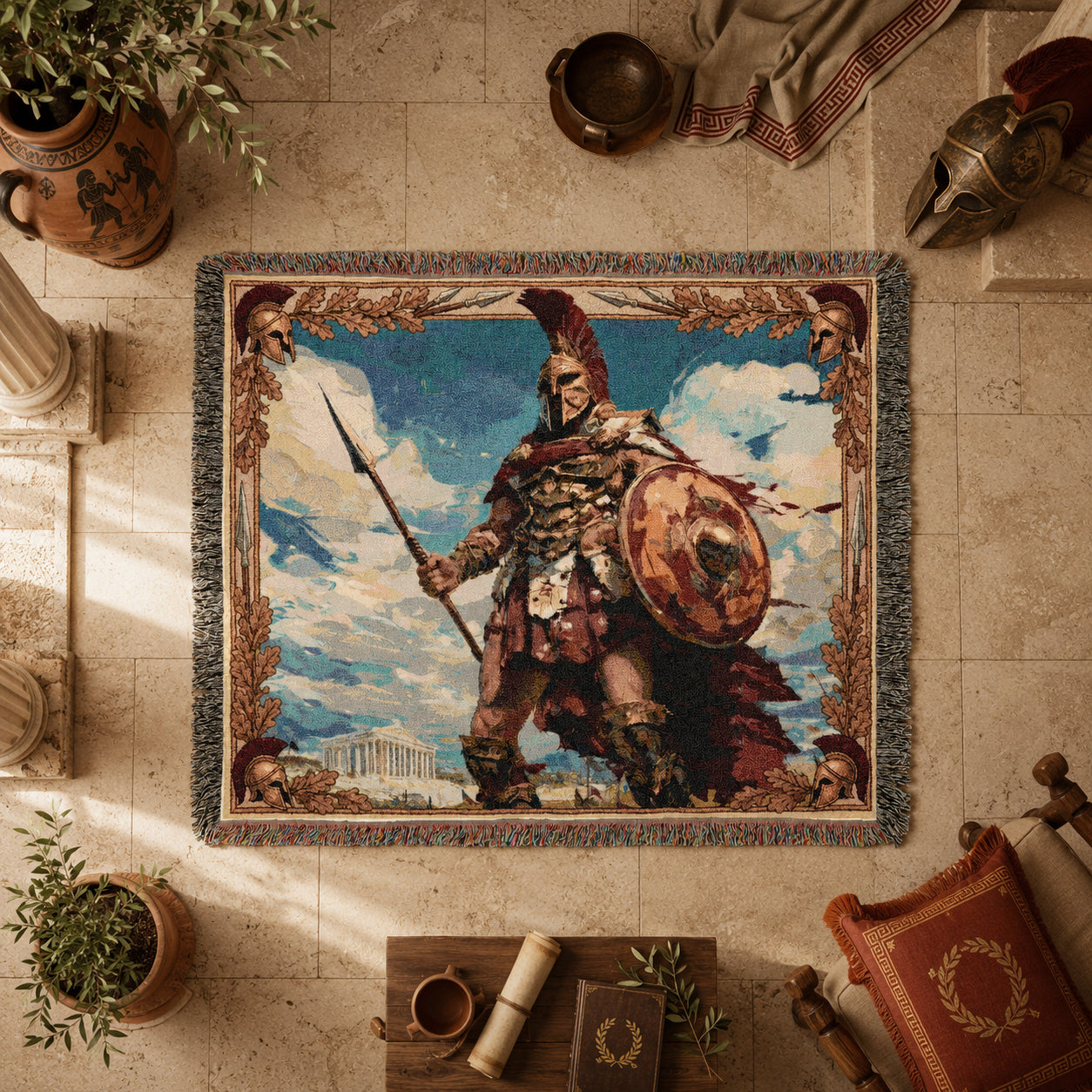 Ancient Greek Warrior Woven Blanket