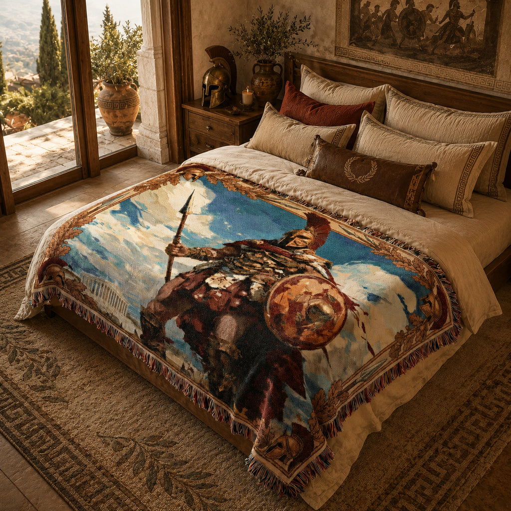 Ancient Greek Warrior Woven Blanket