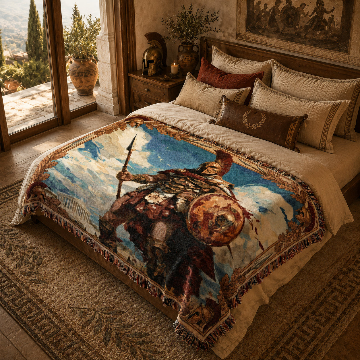 Ancient Greek Warrior Woven Blanket