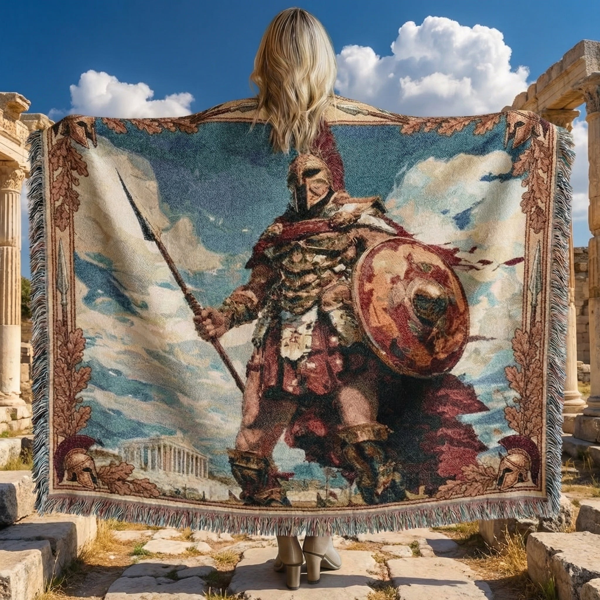 Ancient Greek Warrior Woven Blanket