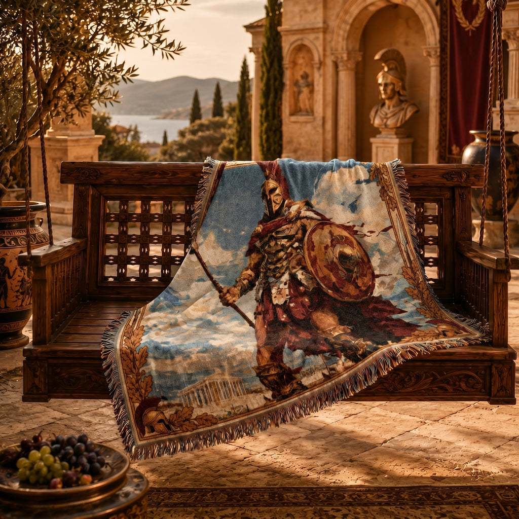 Ancient Greek Warrior Woven Blanket