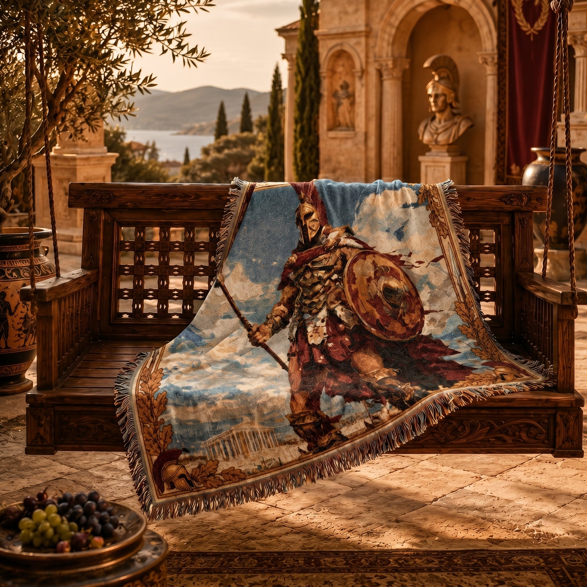 Ancient Greek Warrior Woven Blanket