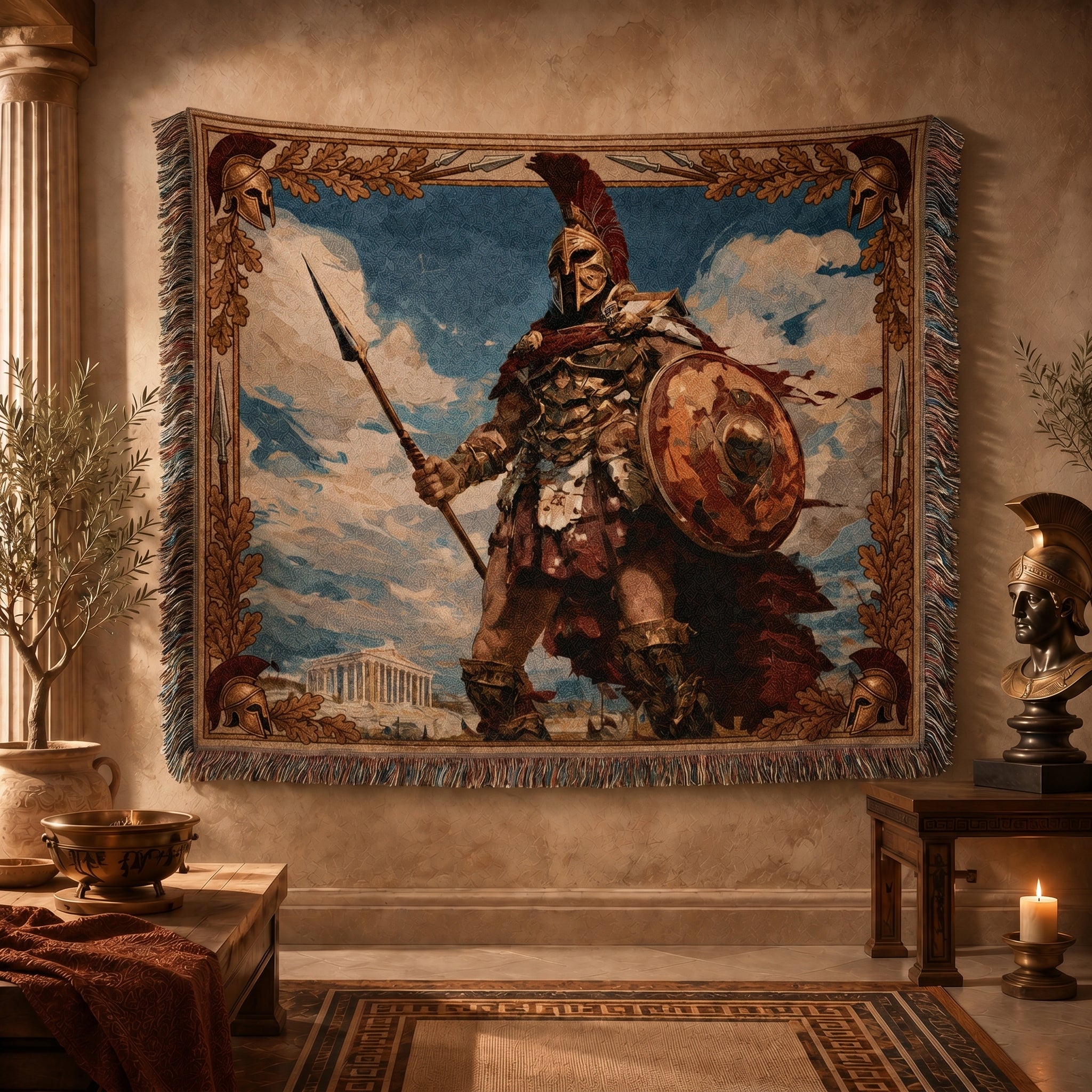 Ancient Greek Warrior Woven Blanket