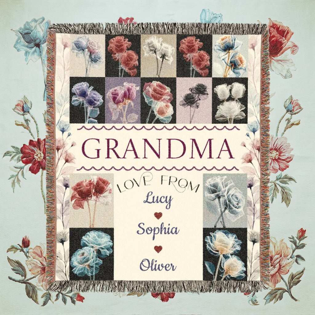Personalized Grandma Floral Woven Blanket