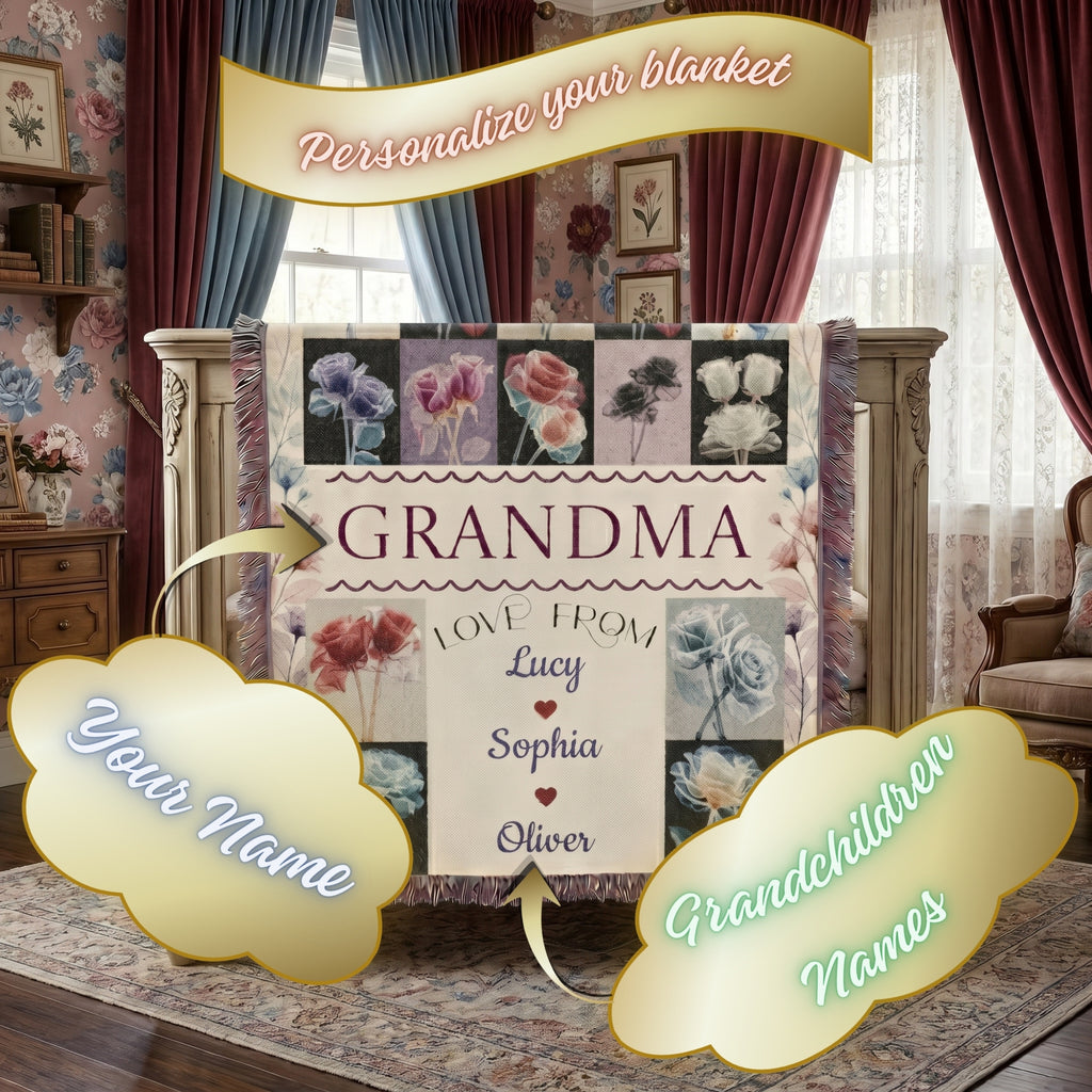Personalized Grandma Floral Woven Blanket