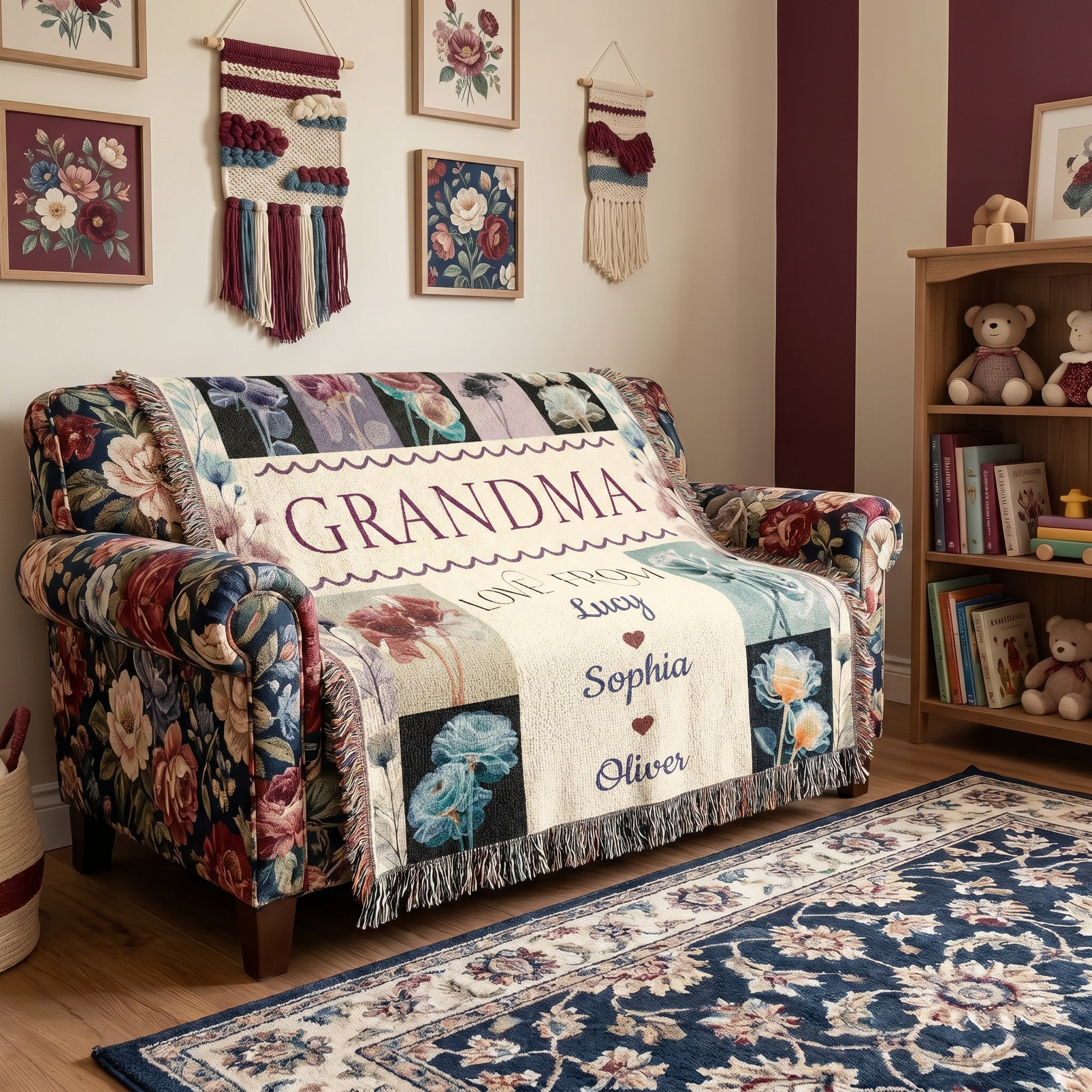 Personalized Grandma Floral Woven Blanket