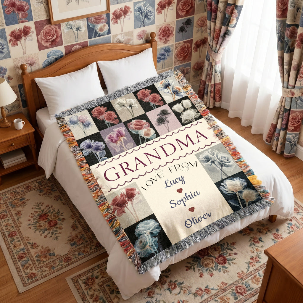 Personalized Grandma Floral Woven Blanket