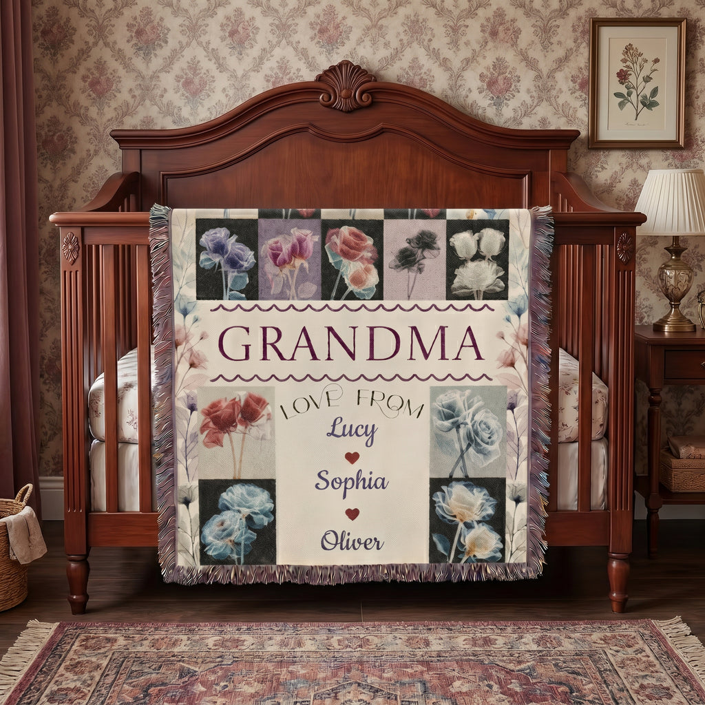 Personalized Grandma Floral Woven Blanket