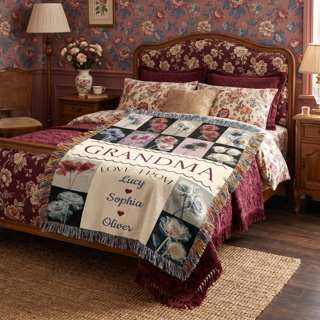 Personalized Grandma Floral Woven Blanket