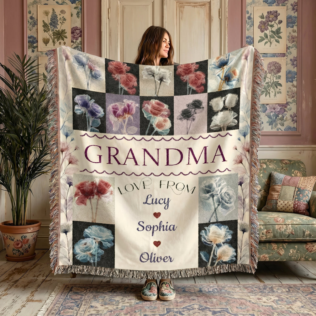 Personalized Grandma Floral Woven Blanket