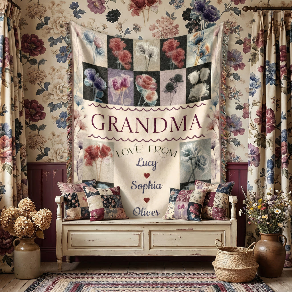 Personalized Grandma Floral Woven Blanket