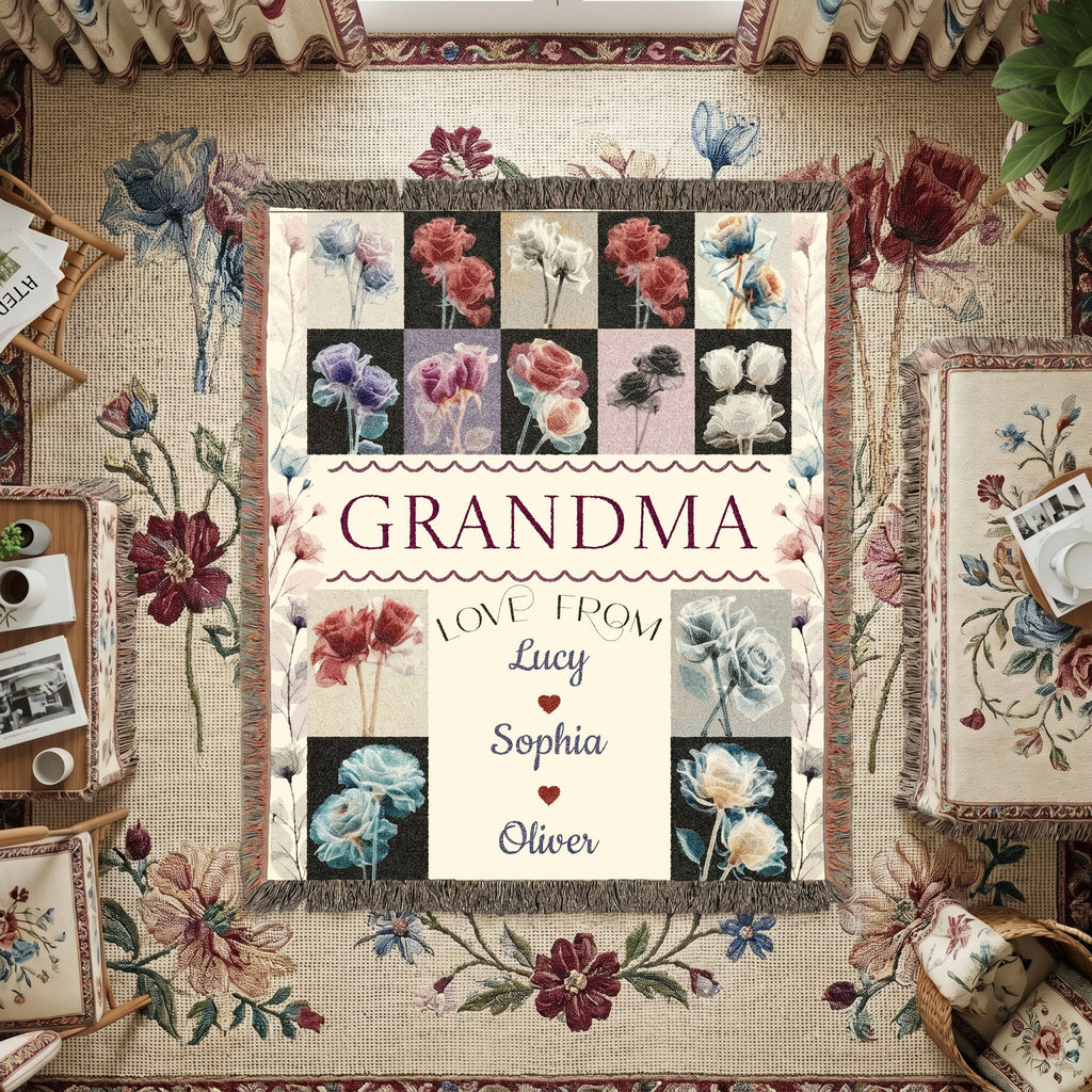 Personalized Grandma Floral Woven Blanket