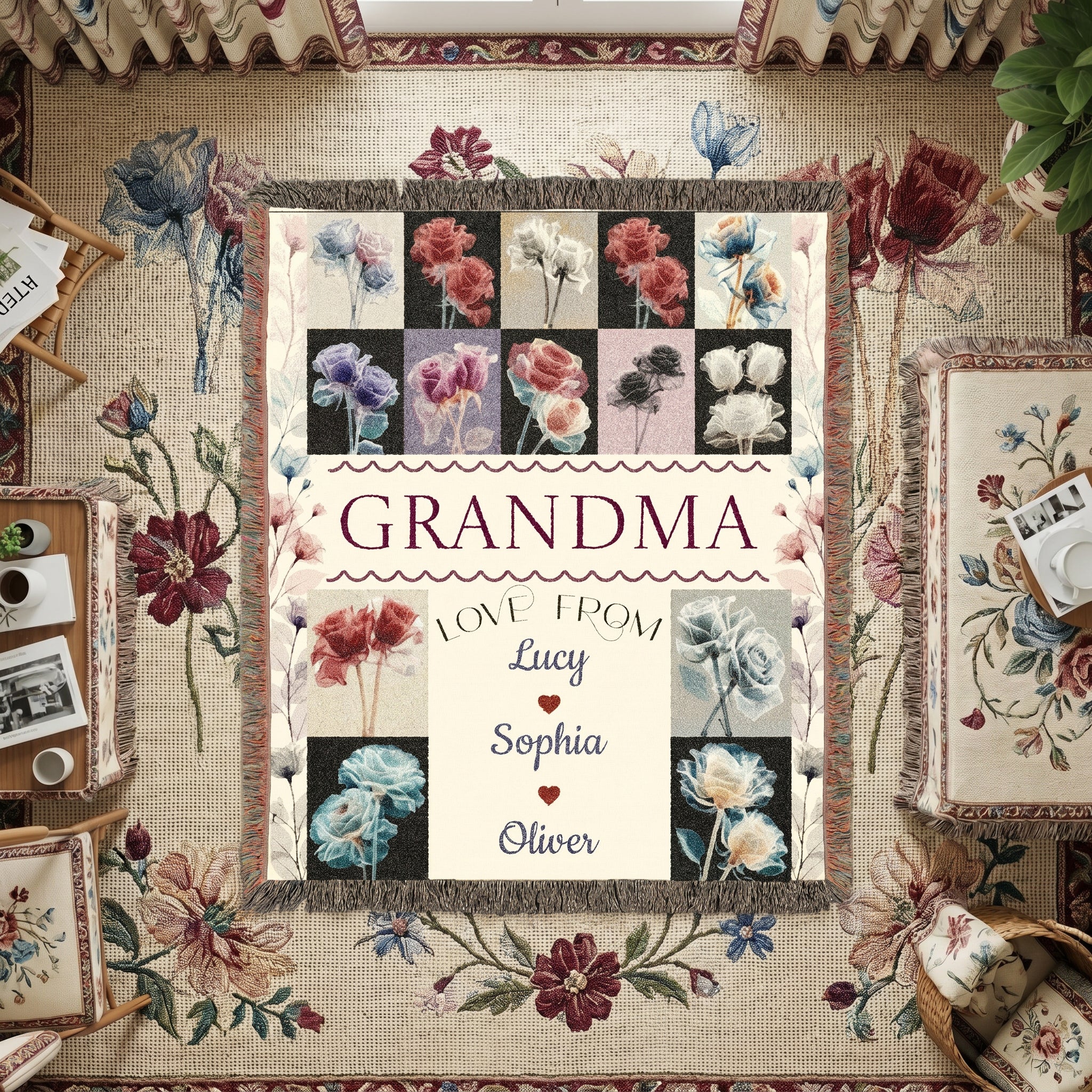 Personalized Grandma Floral Woven Blanket