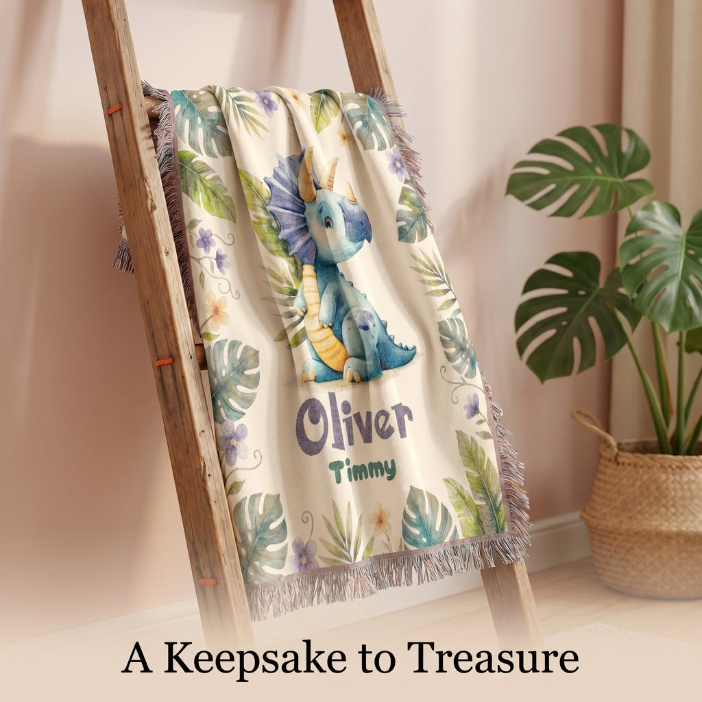 Personalized Dinosaur Name Woven Blanket
