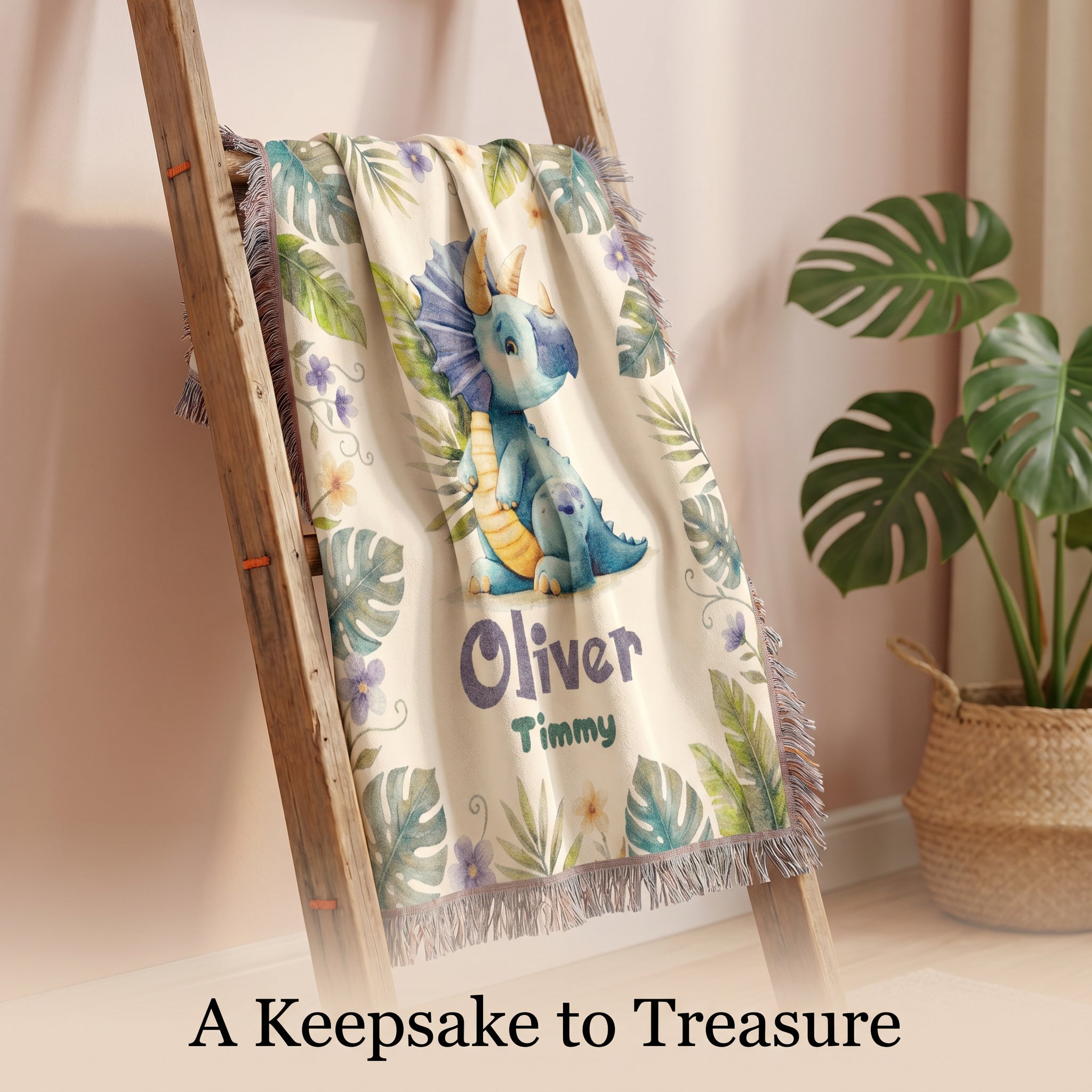 Personalized Dinosaur Name Woven Blanket
