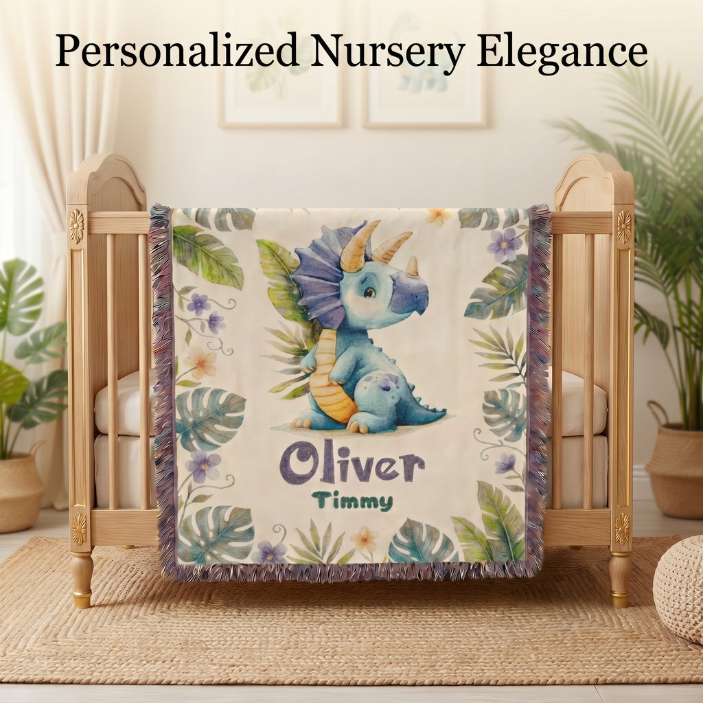 Personalized Dinosaur Name Woven Blanket
