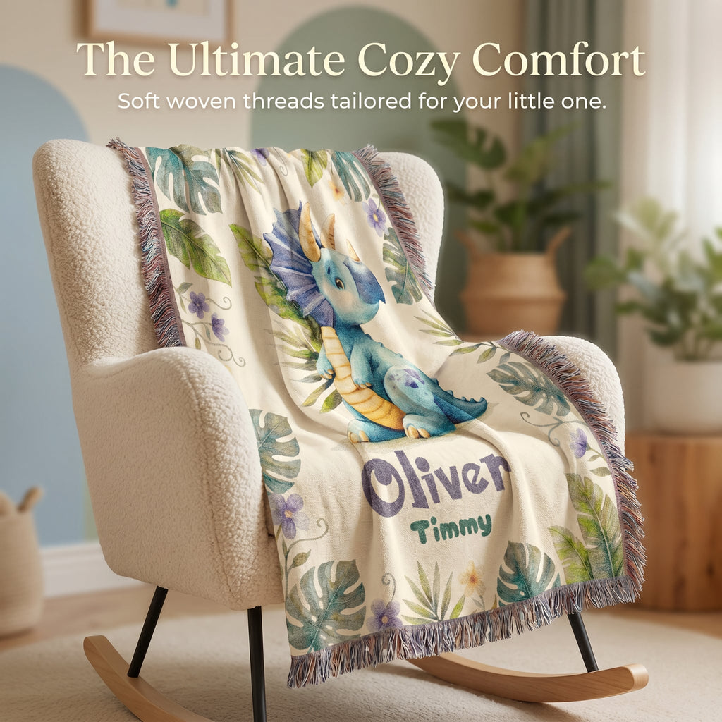 Personalized Dinosaur Name Woven Blanket