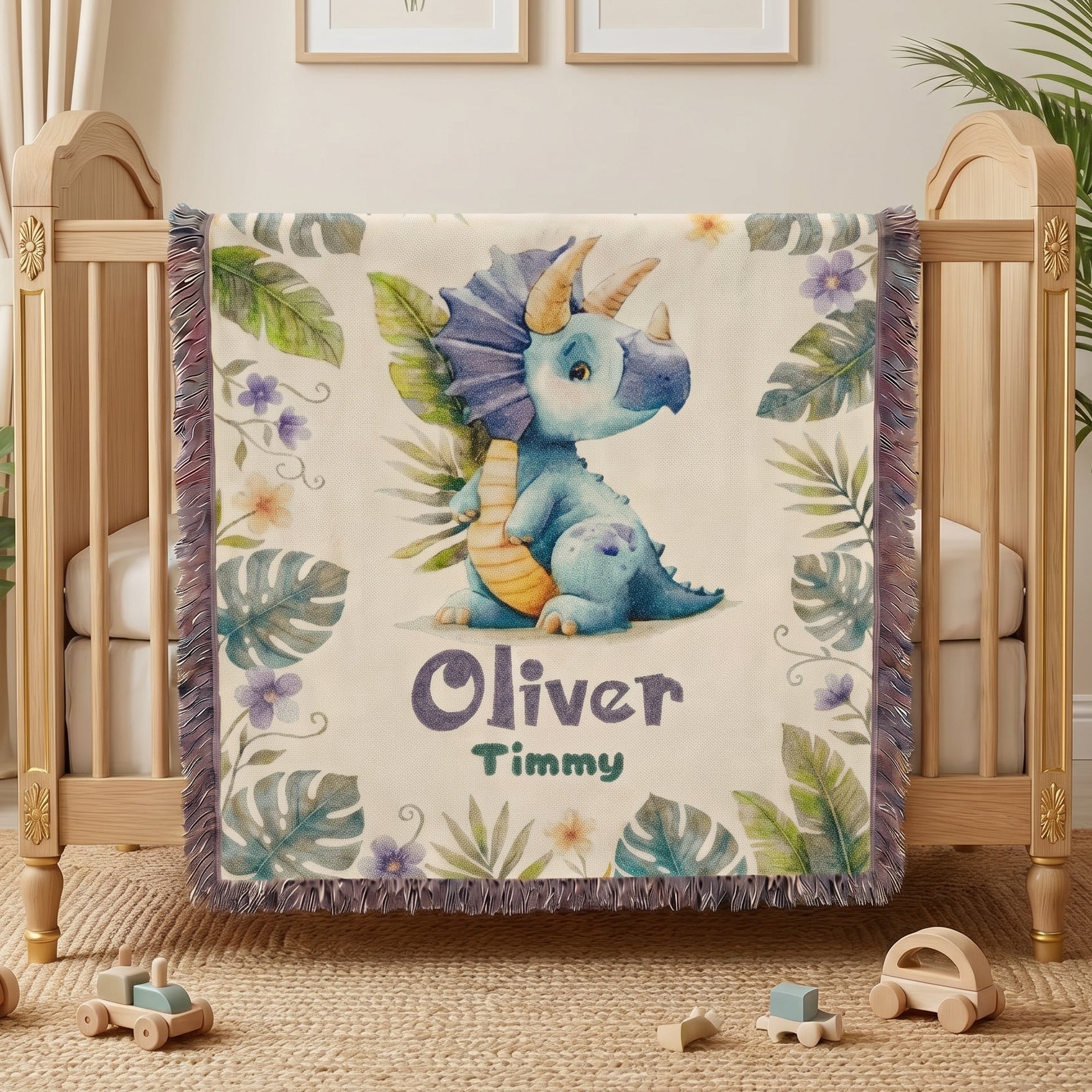 Personalized Dinosaur Name Woven Blanket