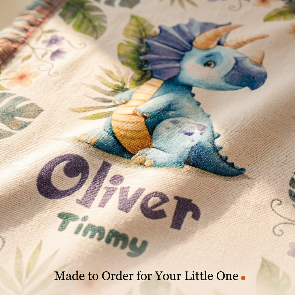 Personalized Dinosaur Name Woven Blanket