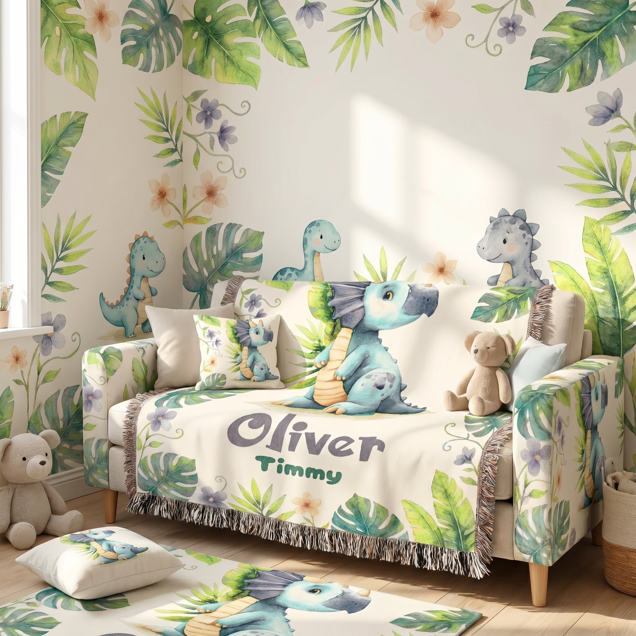 Personalized Dinosaur Name Woven Blanket