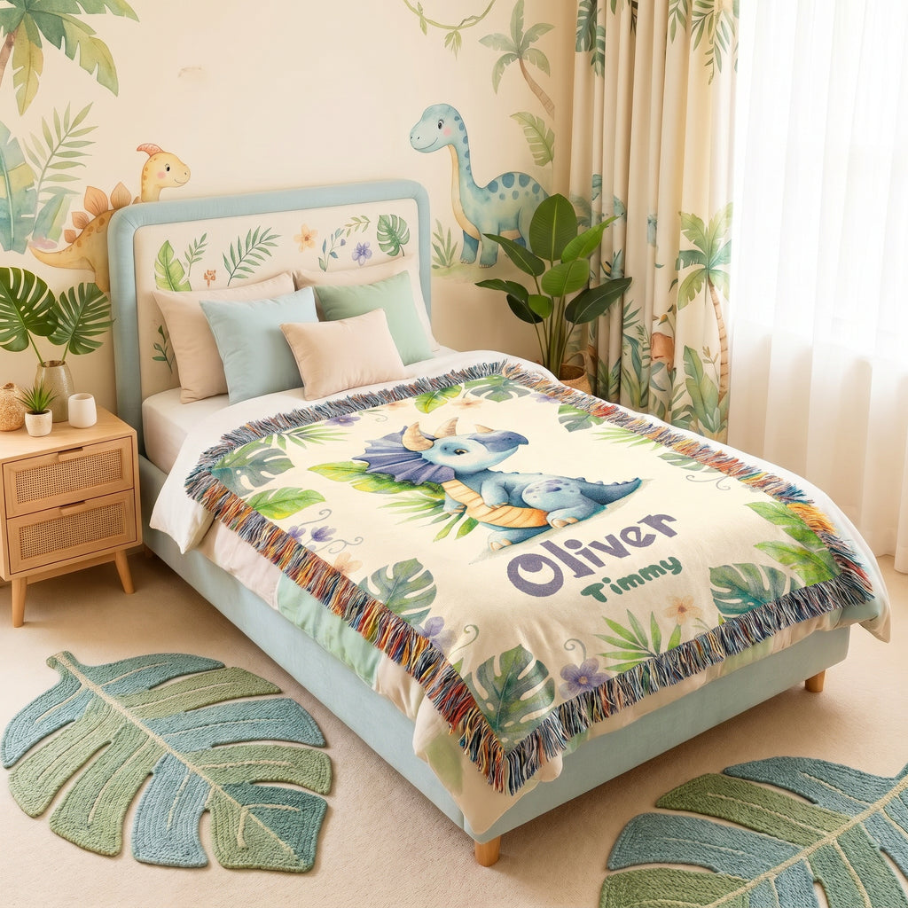 Personalized Dinosaur Name Woven Blanket